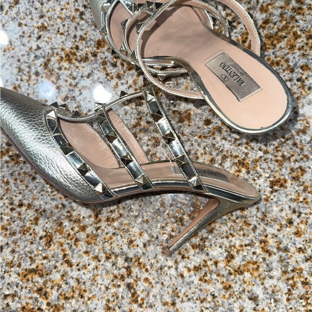 Valentino Metallic Silver Studded Heels